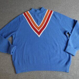 Tory Burch Womens Sweater Small Blue Tennis Mock Neck